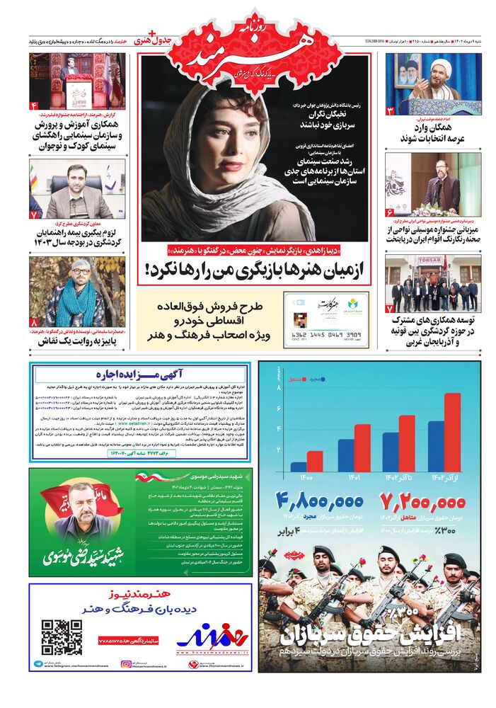 روزنامه هنرمند شماره 2150