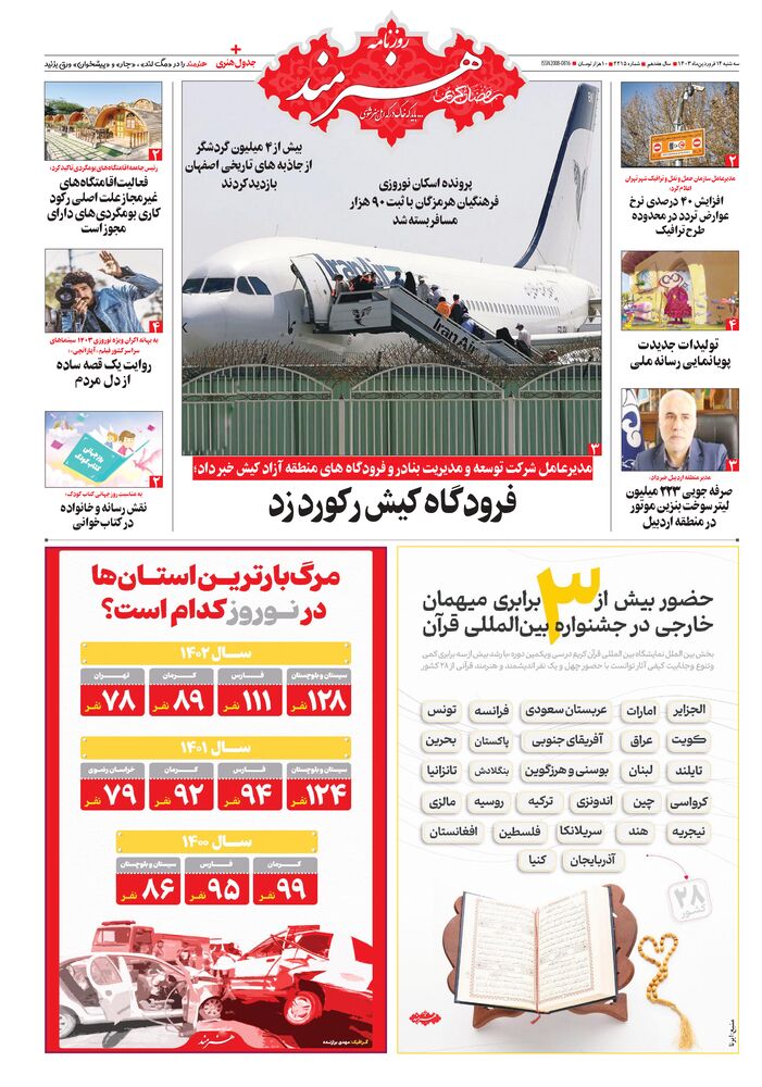 روزنامه هنرمند شماره 2215