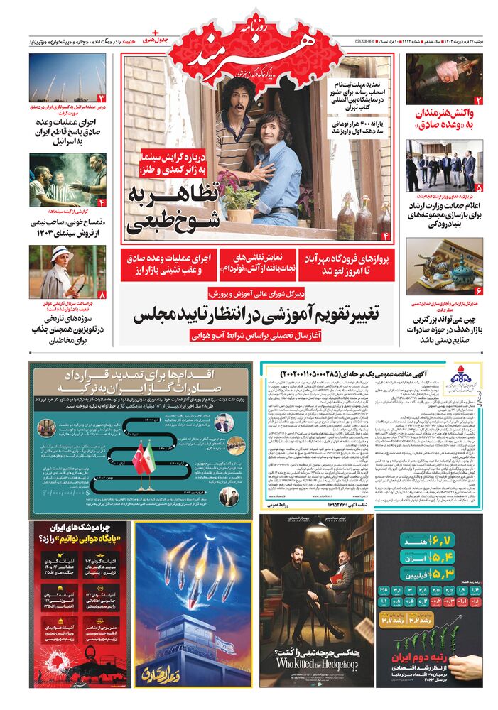 روزنامه هنرمند شماره 2224