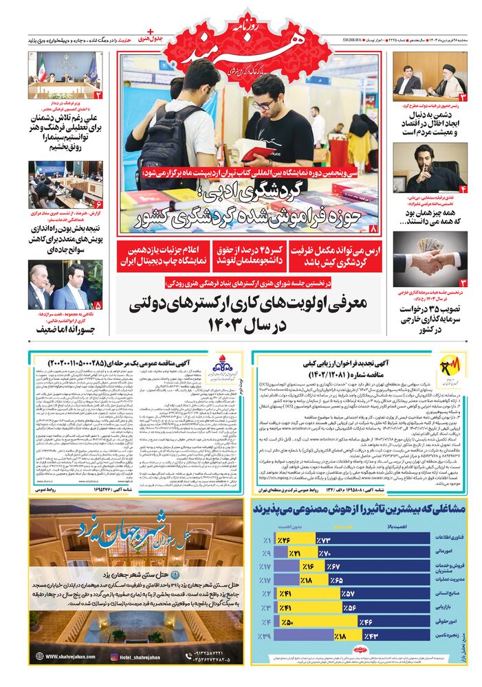 روزنامه هنرمند شماره 2225