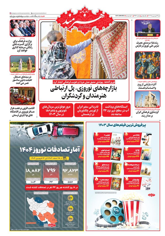 روزنامه هنرمند شماره 2472