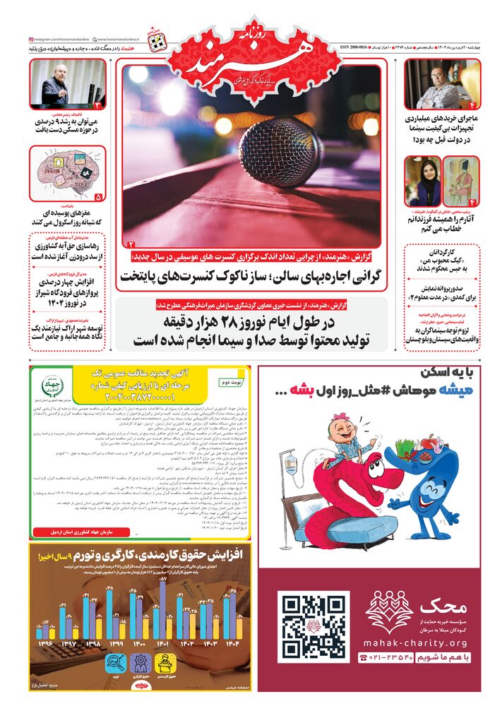 روزنامه هنرمند شماره 2476