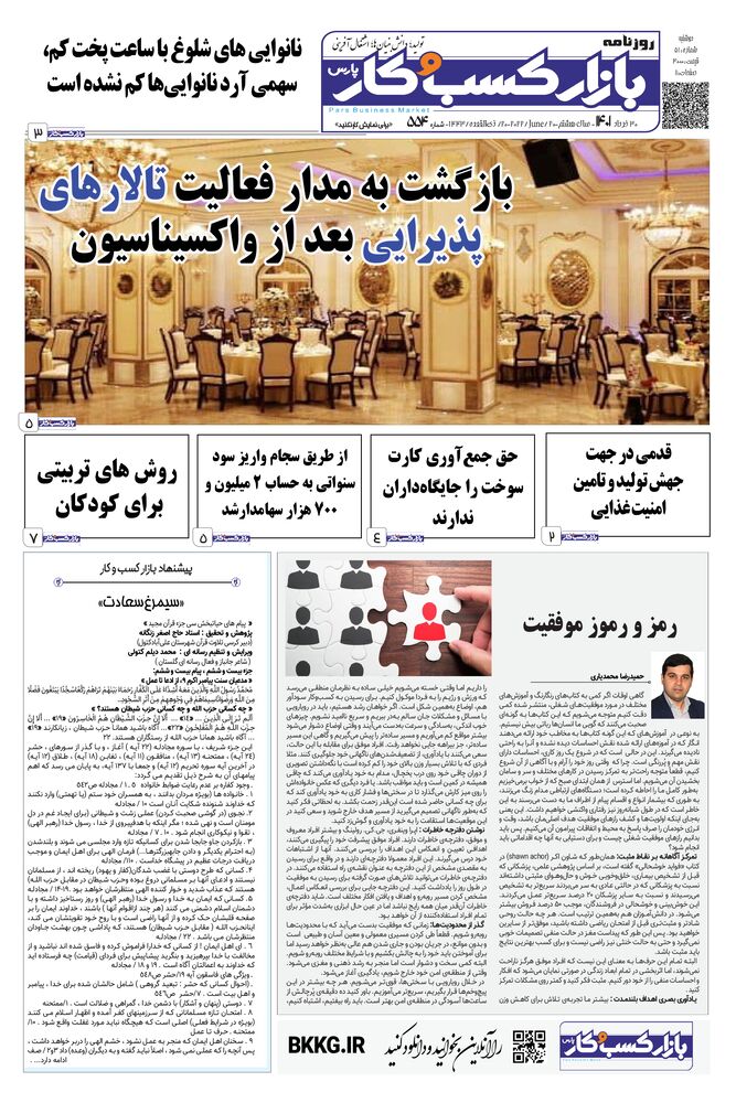 روزنامه بازار کسب و کار پارس شماره 554