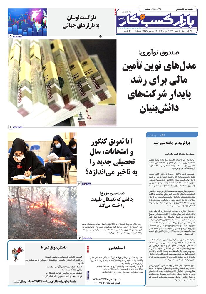 روزنامه بازار کسب و کار پارس شماره 1268
