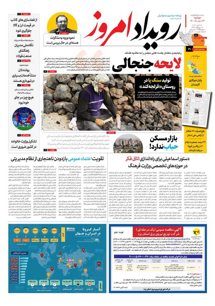 روزنامه رویداد امروز شماره 1188