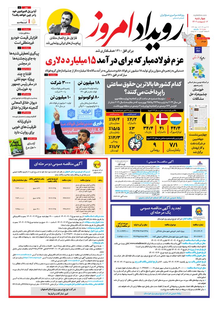 روزنامه رویداد امروز شماره 1606