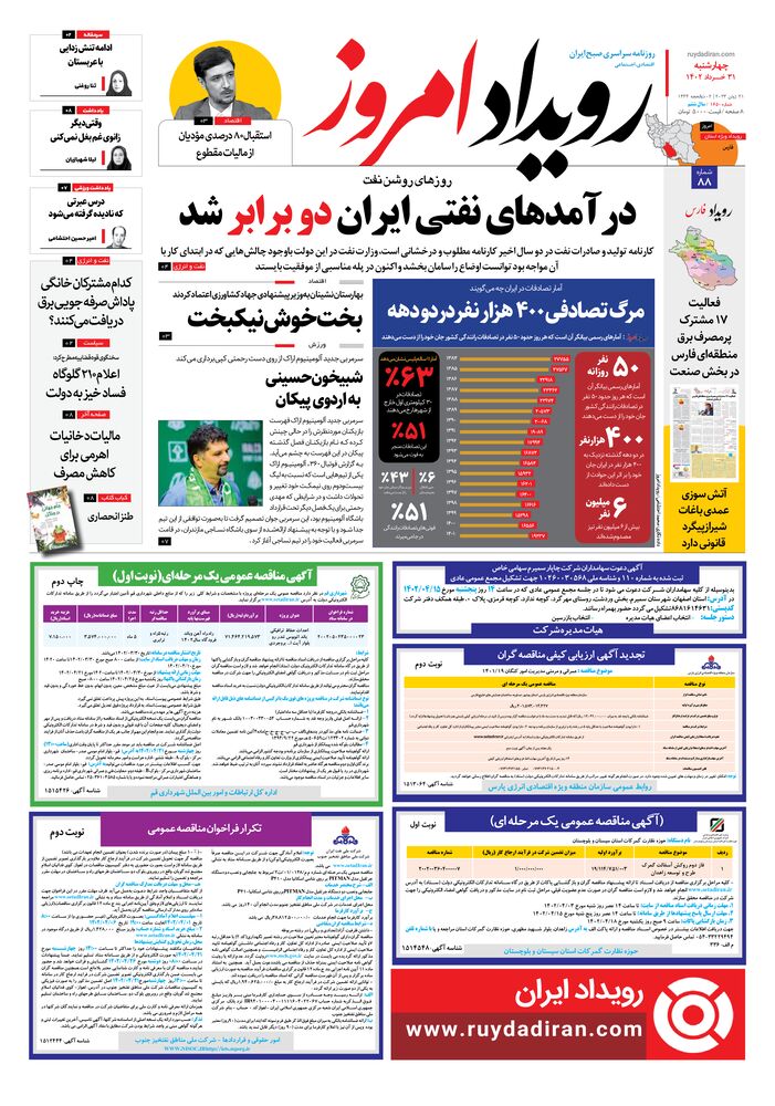 روزنامه رویداد امروز شماره 1650