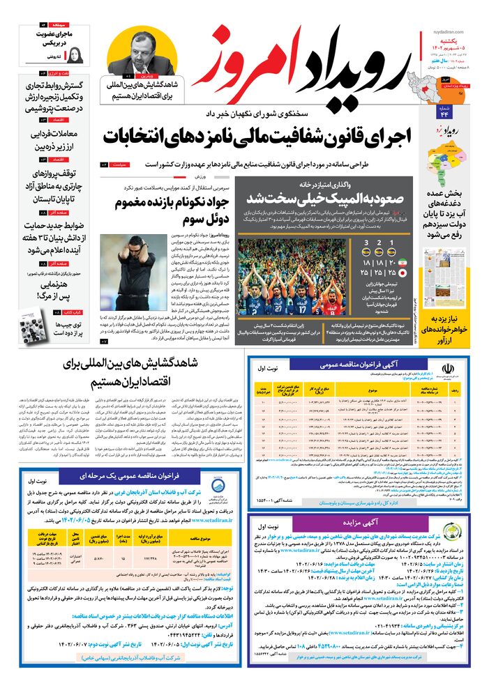 روزنامه رویداد امروز شماره 1704