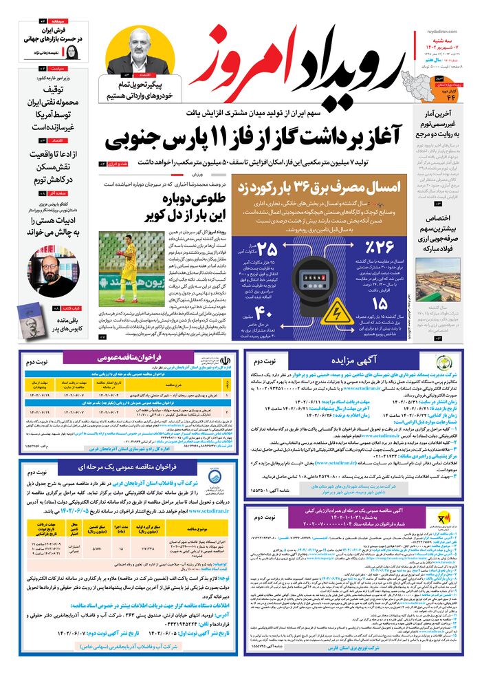 روزنامه رویداد امروز شماره 1706