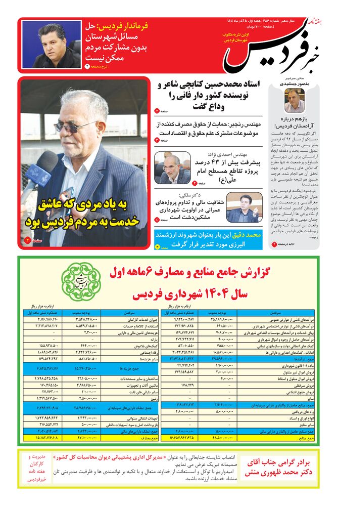 هفته نامه خبر فردیس شماره 286